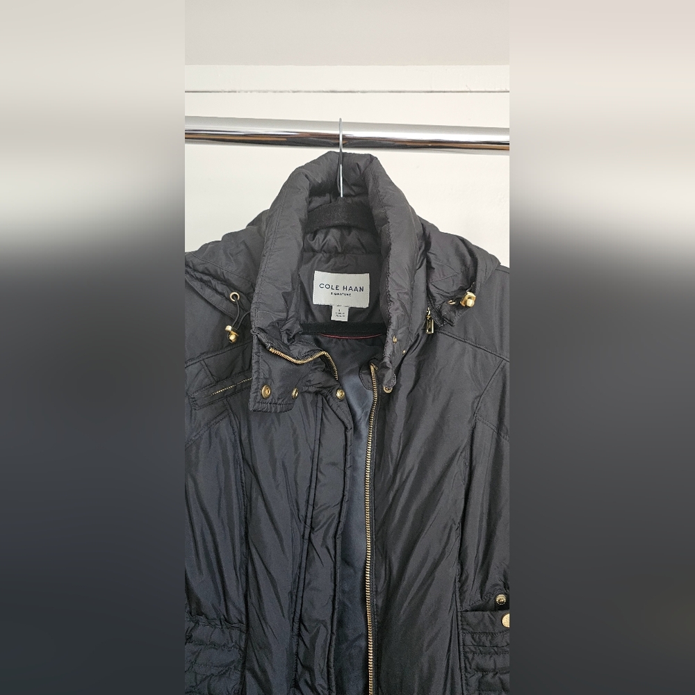 Cole Haan Signature Puffer Jacket Women's Medium Black Full Zip Down Filled Long - Picture 2 of 8